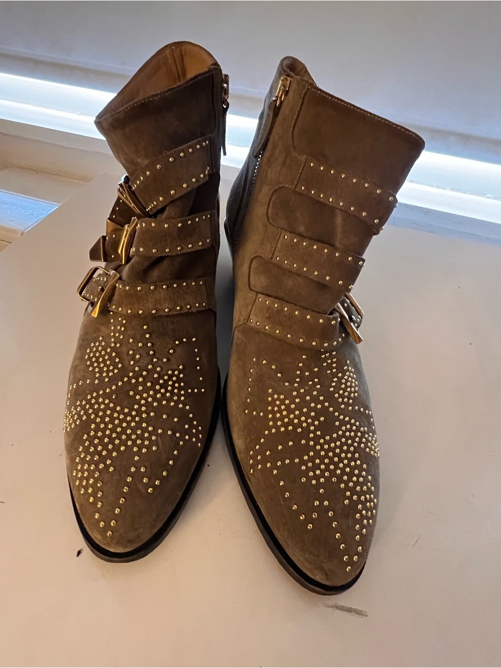 Studded Taupe Suede Women's Ankle Boots